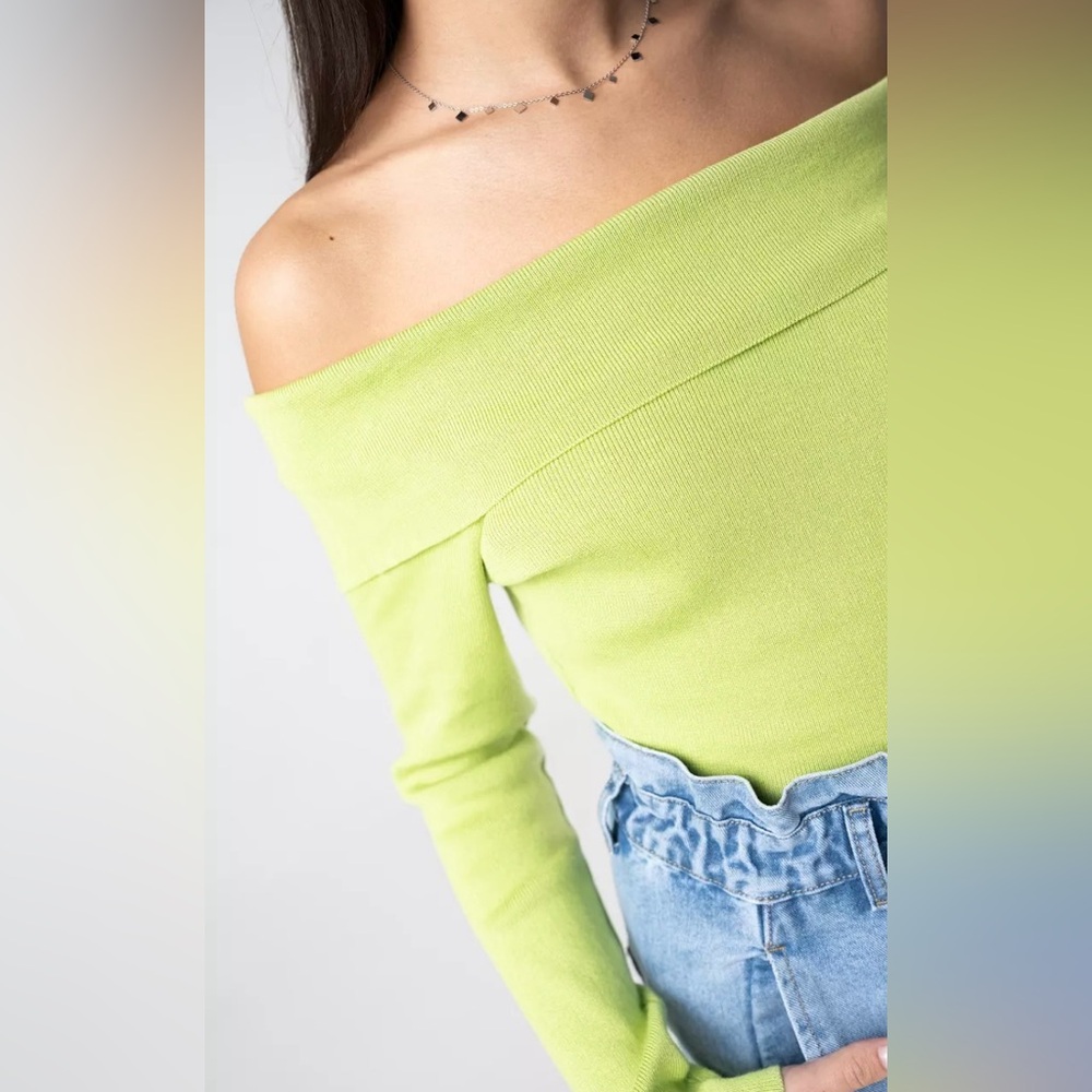 Neon Green off the shoulder 3/4 Sleeve